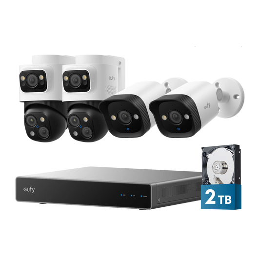 eufy NVR Security System S4 White (8 Channels NVR with 2 PoE Bullet-PTZ Cam and 2 PoE Bullet Cam)